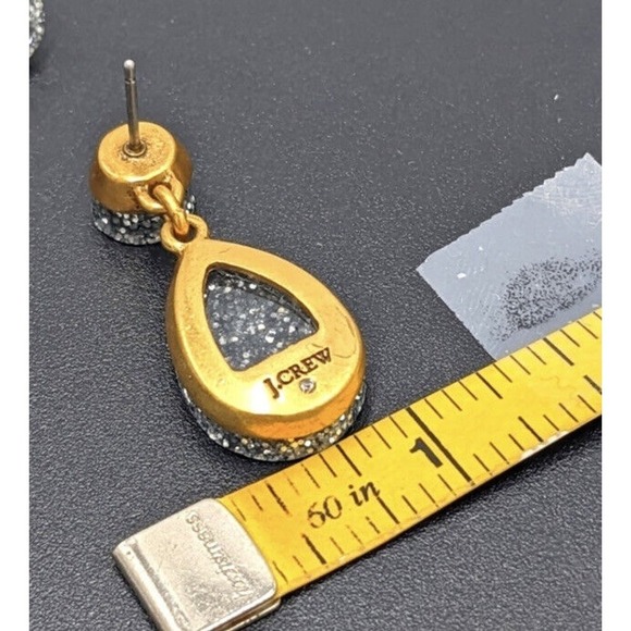 J. Crew Glittery Silver Tear Drop Shaped Druzy Like Smooth Gold Tone Earrings - Picture 11 of 11
